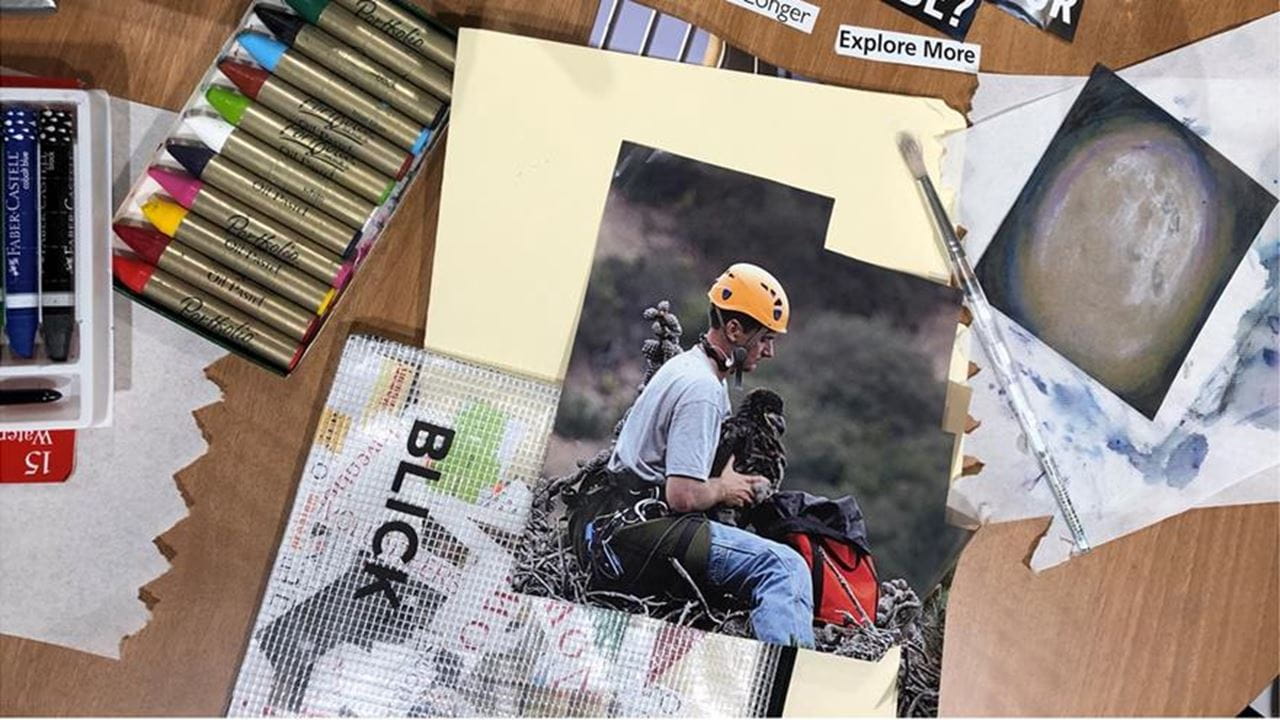 art supplies scattered on a table