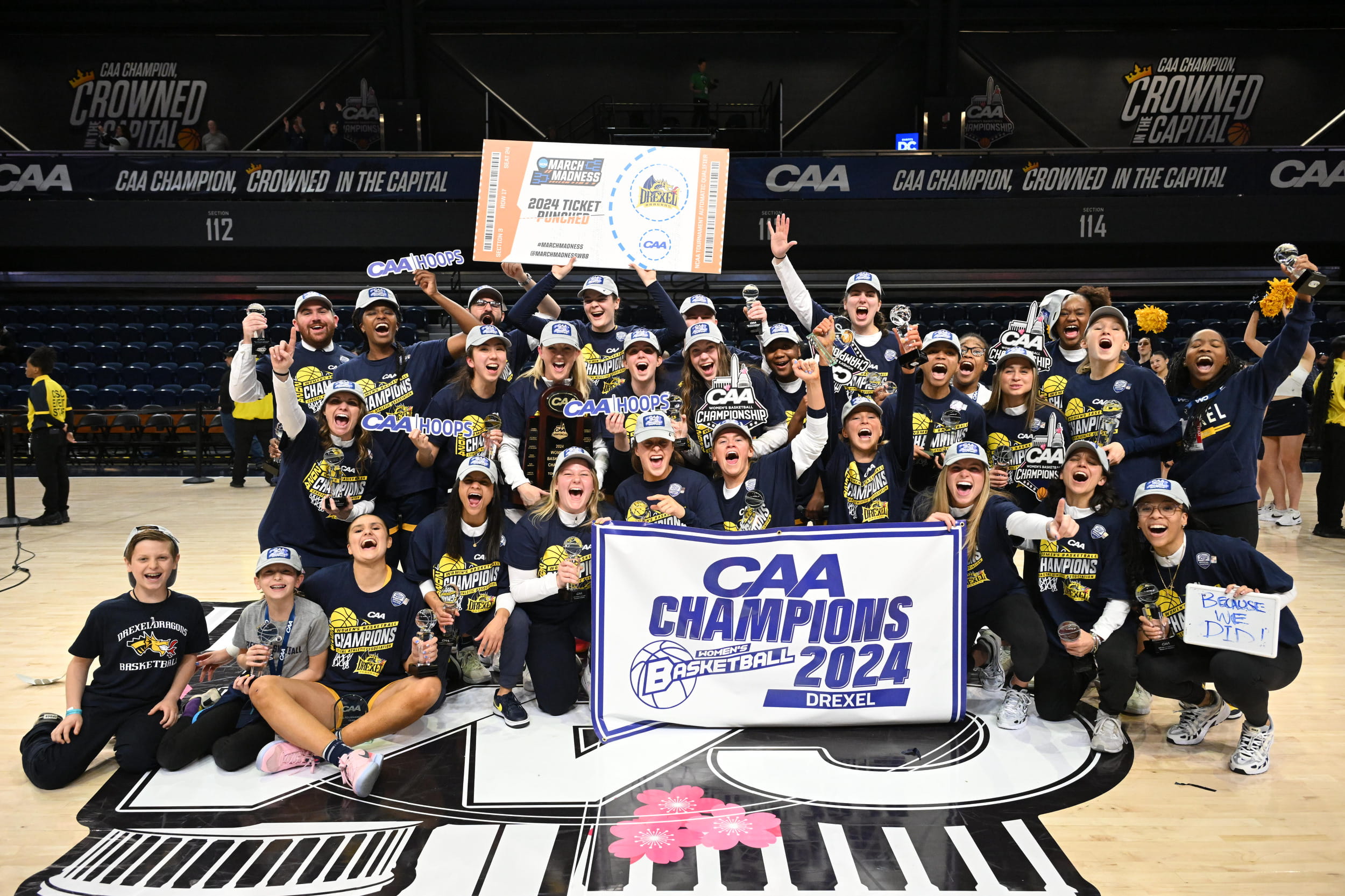 Team celebrating CAA win