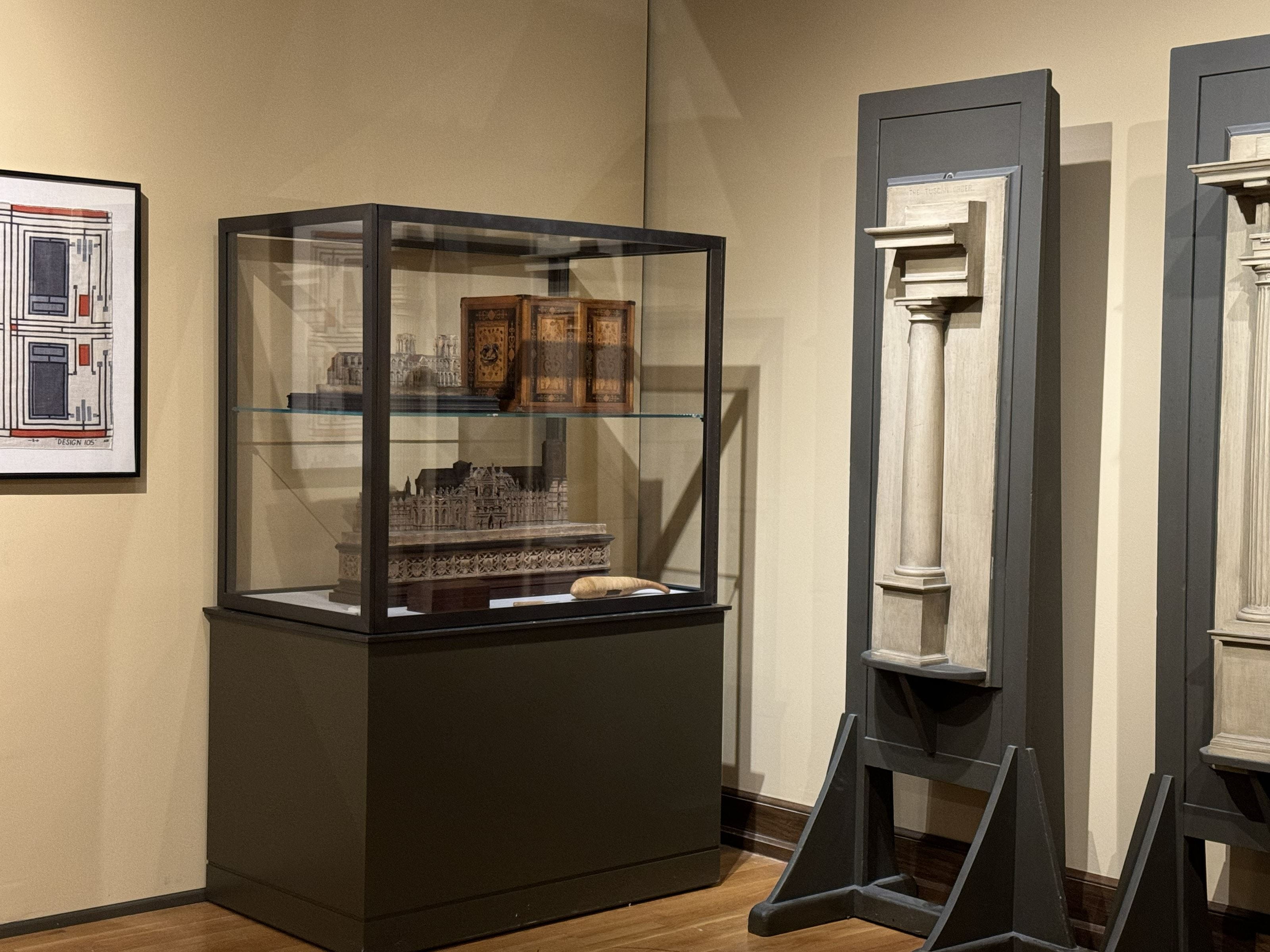 The wooden church model and knitted architecture plans were named some of Liu’s favorite pieces of the exhibition. Photo courtesy Ran Liu.