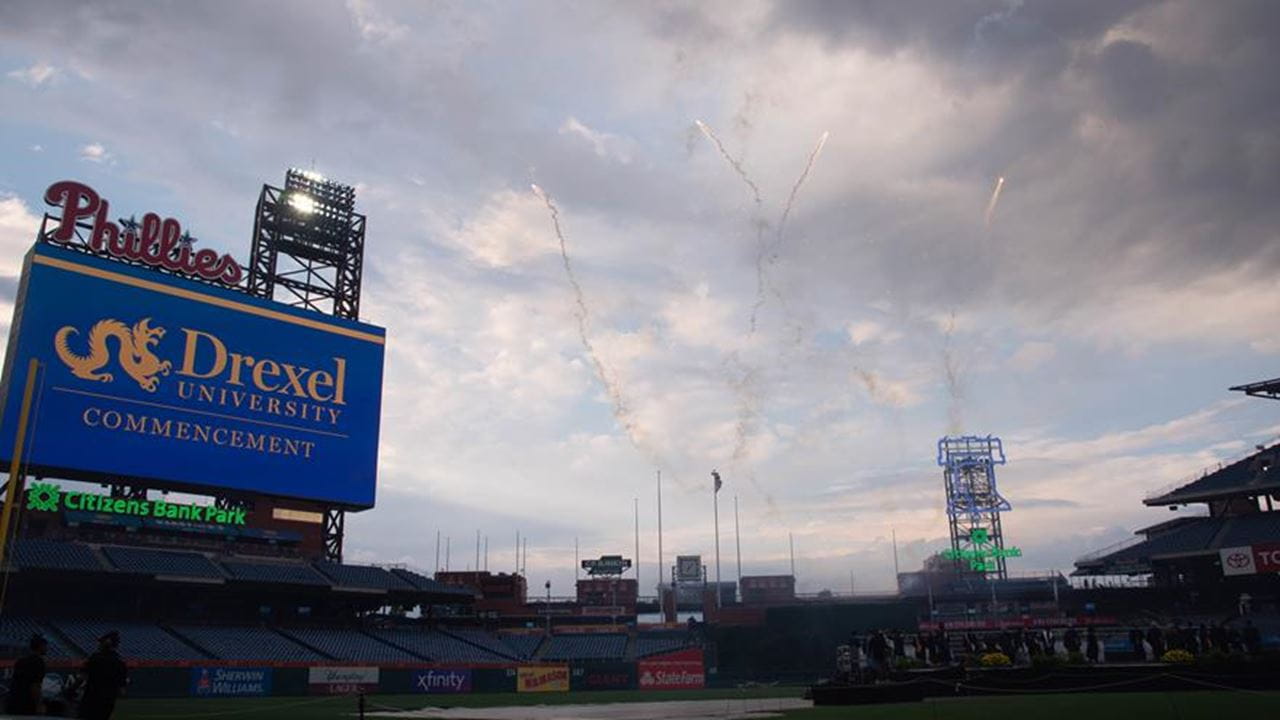 Fireworks at Citizens Bank Park for Drexel's 2024 Commencement.