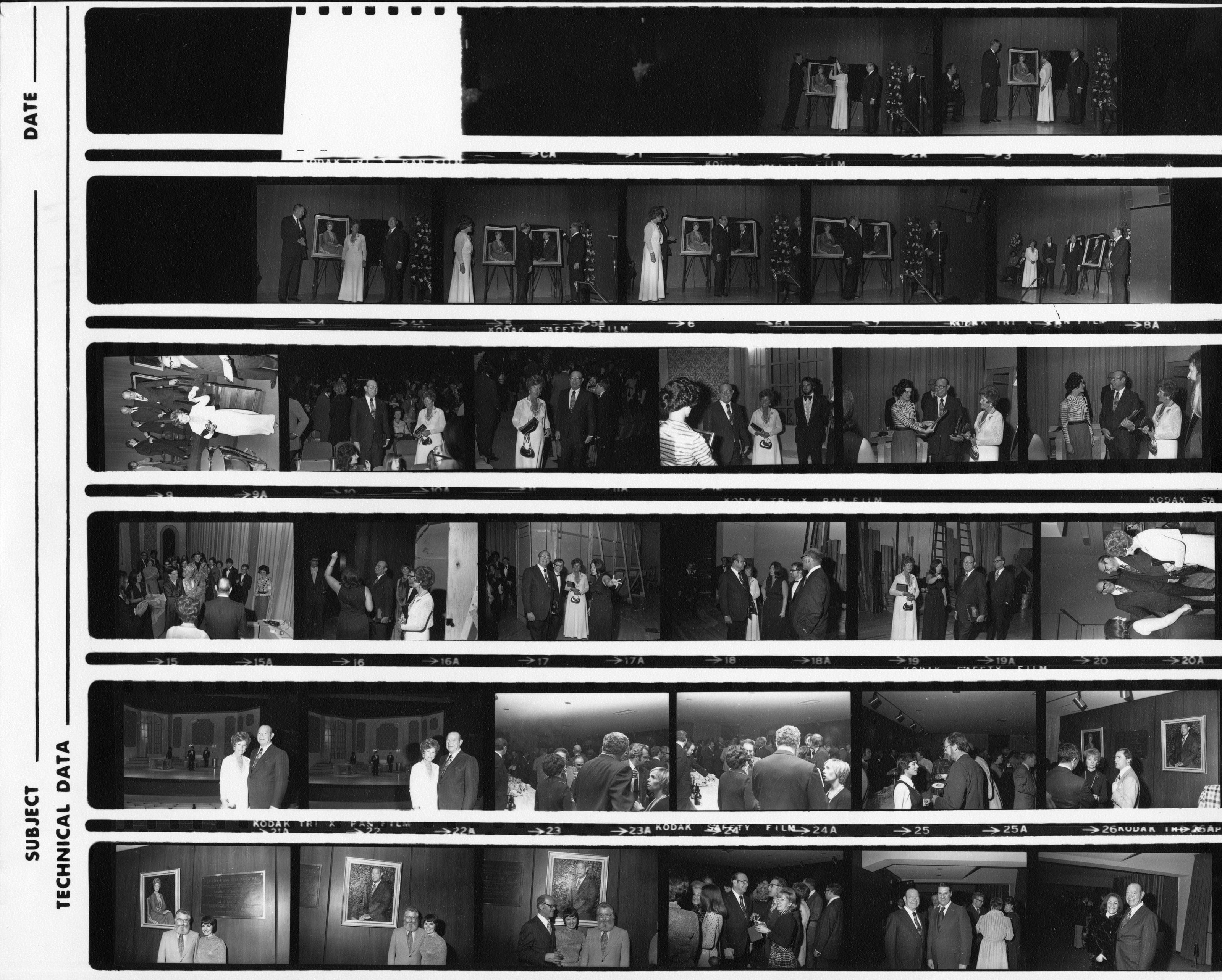 Photo proofs of Samuel and Ida Mandell and then-Drexel President William Hagerty, among other guests at the Nov. 10, 1973, opening of the Mandell Theater. Photo courtesy Drexel University Archives. 