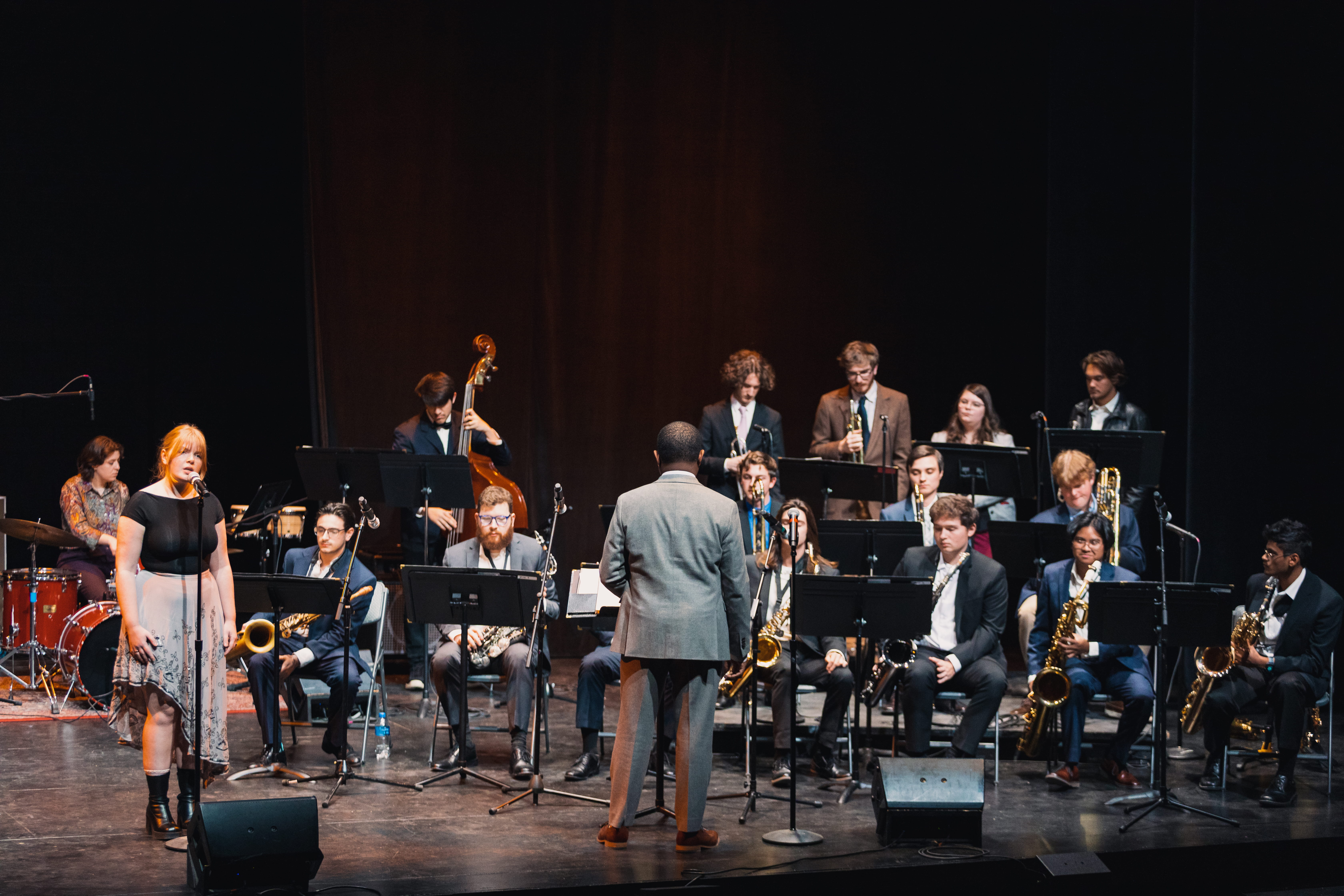 The Jazz Orchestra performing in the Mandell Theater during a concert in the winter of 2024. Photo courtesy the Department of Performing Arts.
