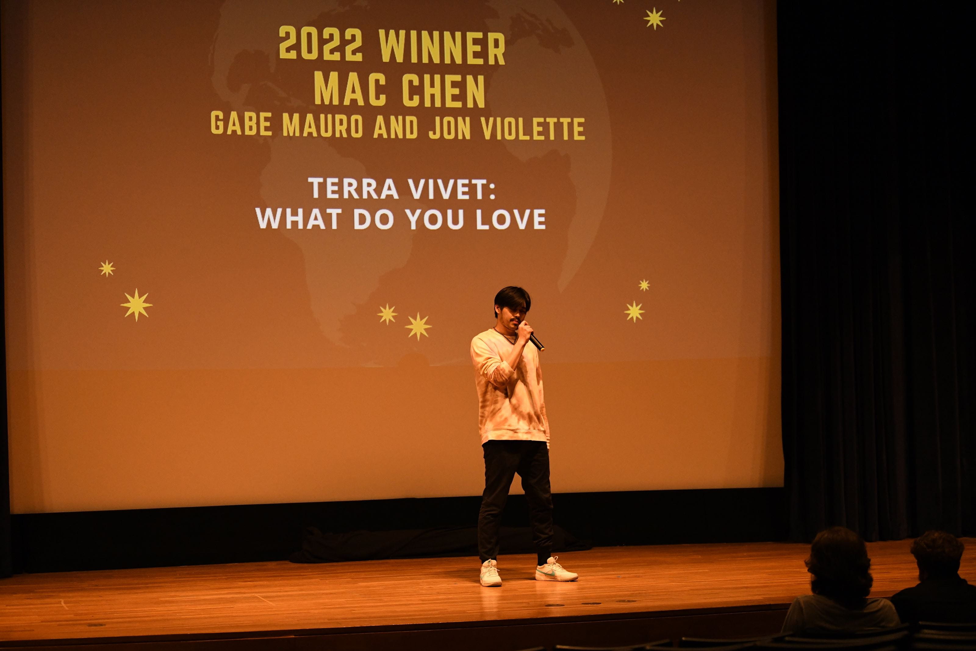 Mac Chen, who was part of the 2022 winning band Terra Vivet, performing their winning entry at the 2023 awards celebration