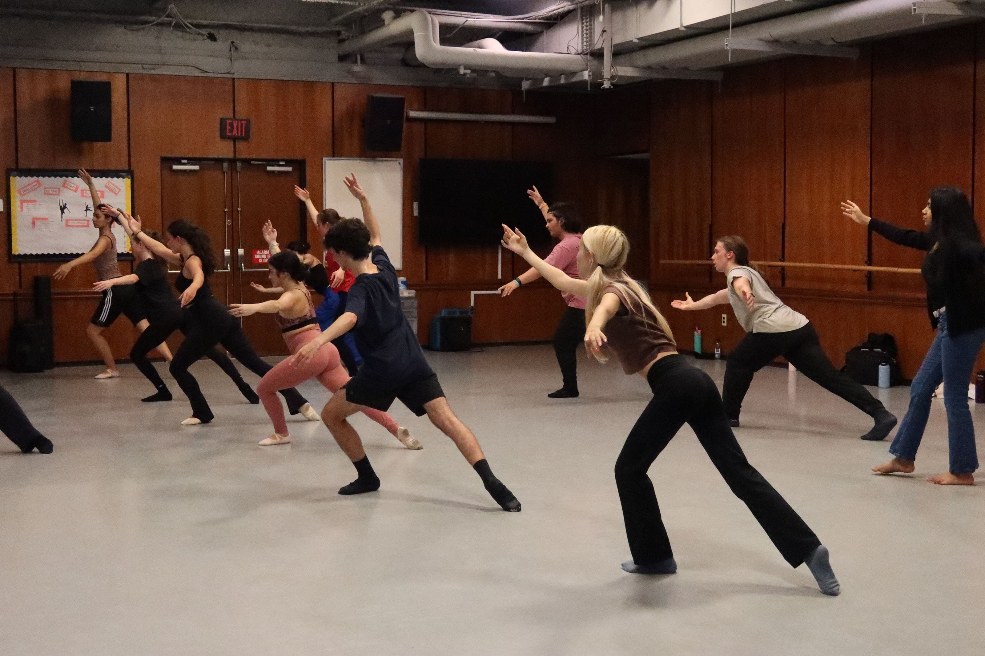 Students dance at the studio by Mandell Theater