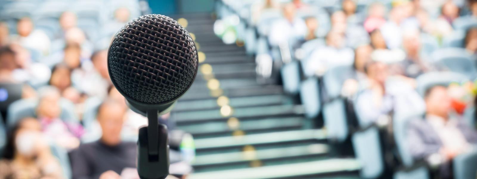 Microphone with Crowd stock photo
