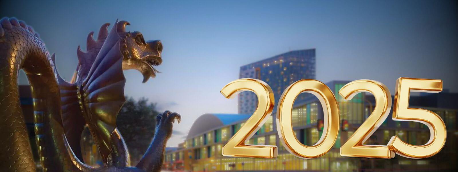 2025 next to Drexel's dragon statue