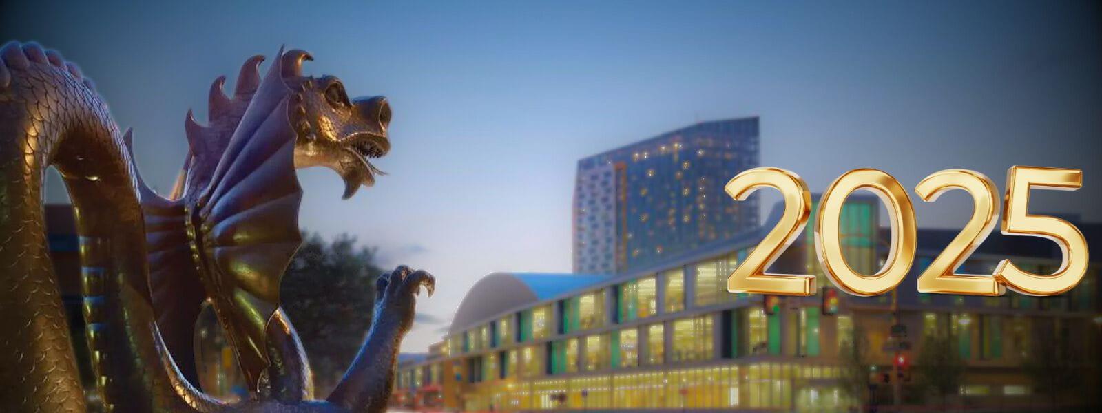 2025 next to Drexel's dragon statue