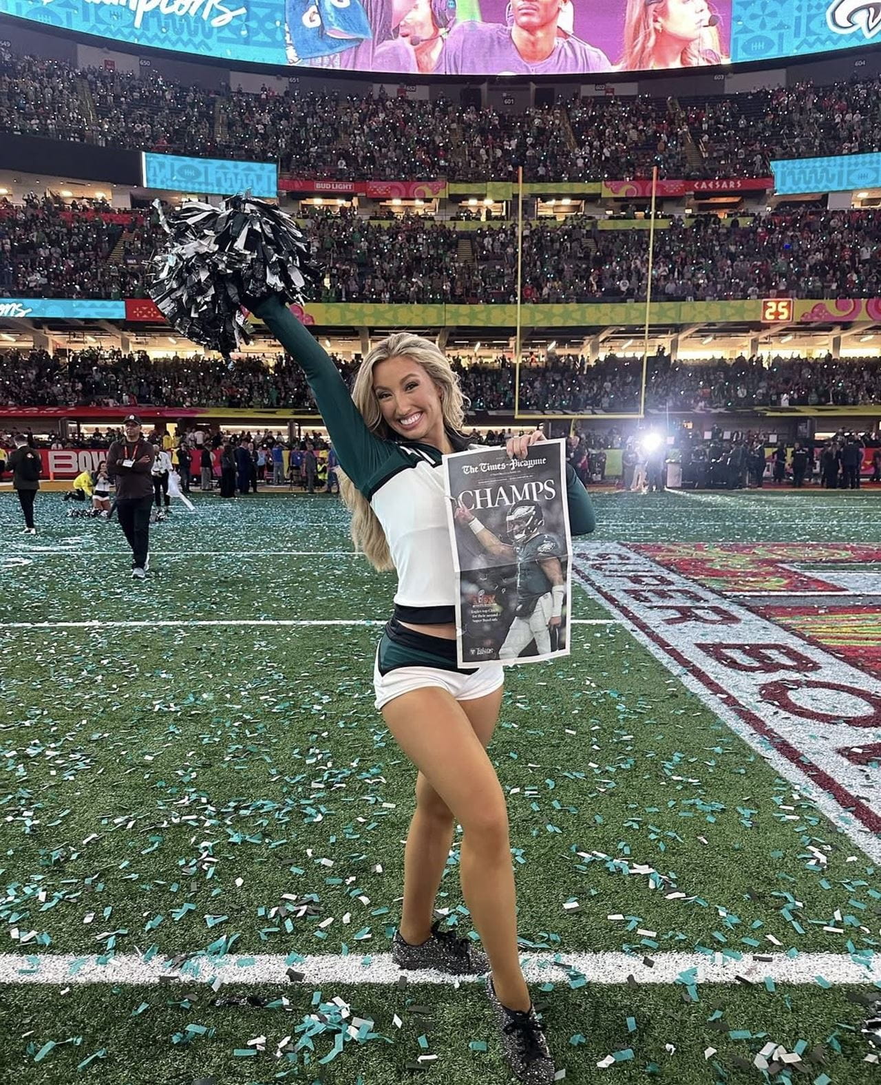 Erin Nipps celebrated the Eagles’ Super Bowl win on the field at the Super Dome. Photo courtesy Erin Nipps.