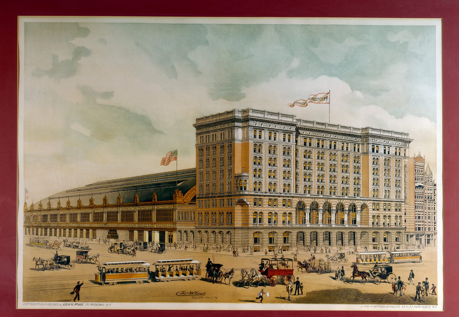 An 1893 lithograph from the Library of Congress that had been created for the Reading Terminal’s opening, clearly showing the train shed designed by Wilson Brothers & Company.