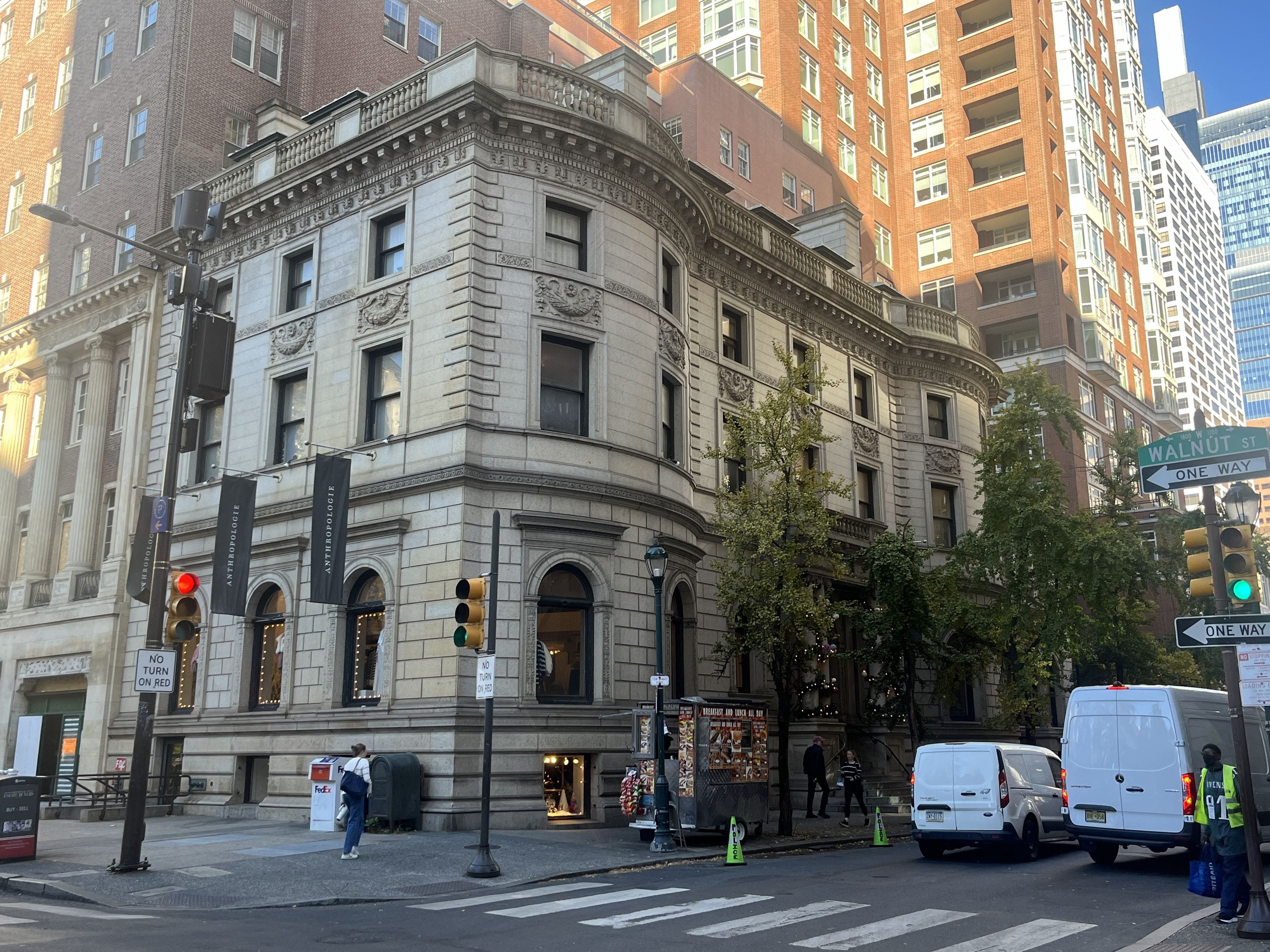The exterior of the Sarah Drexel Fell Van Rensselaer house, which is now an Anthropologie store.
