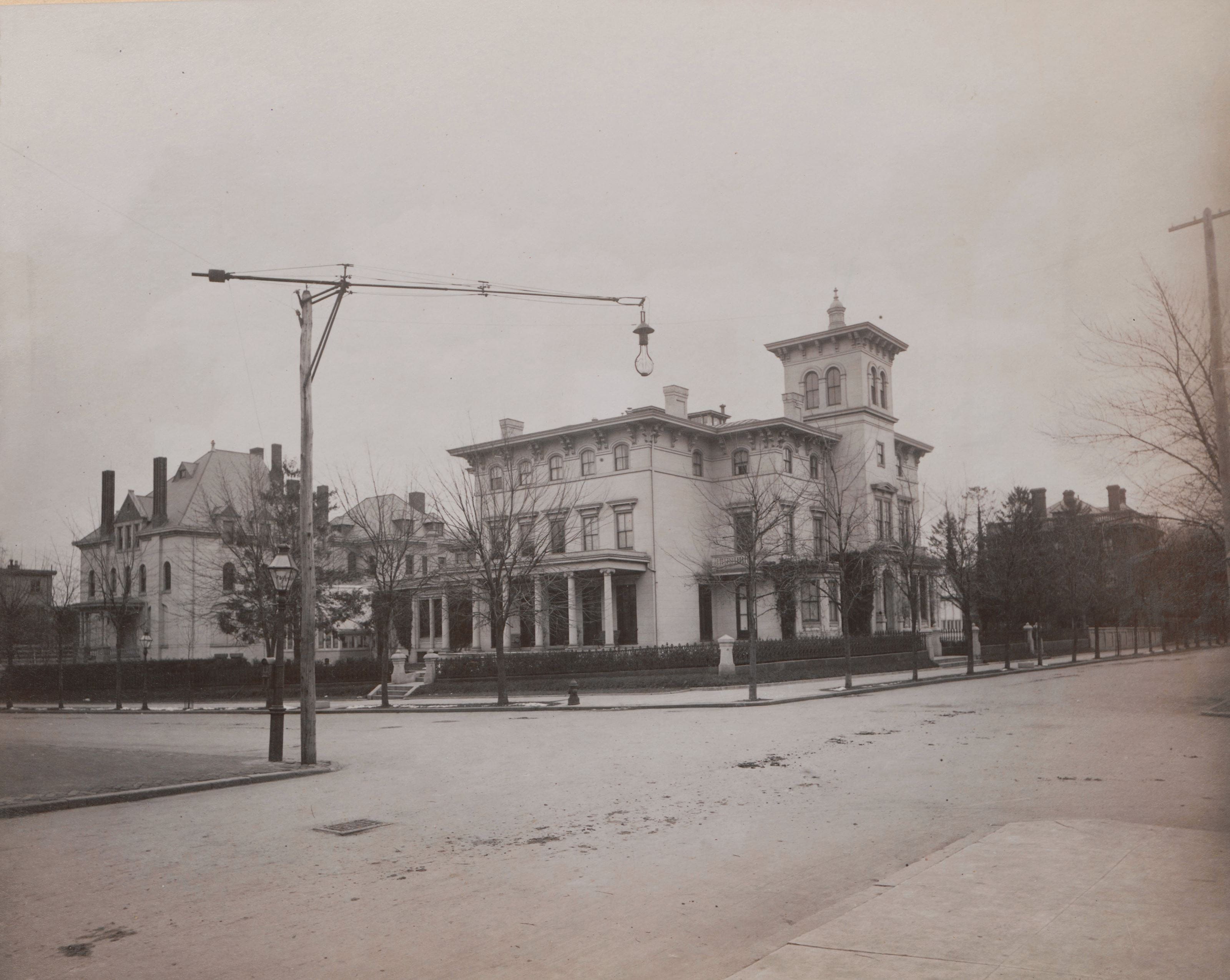 An undated photograph of the Drexel Colony. Anthony’s 3814 Walnut St. house is on the corner. The 3812 Walnut St. house of his son Anthony J. Drexel, Jr. can be seen on the left. The 225 S. 39th St. house of his son George W. Childs Drexel can be seen in the middle, behind the trees; it’s the only one left standing today. Photo courtesy Drexel University Archives.