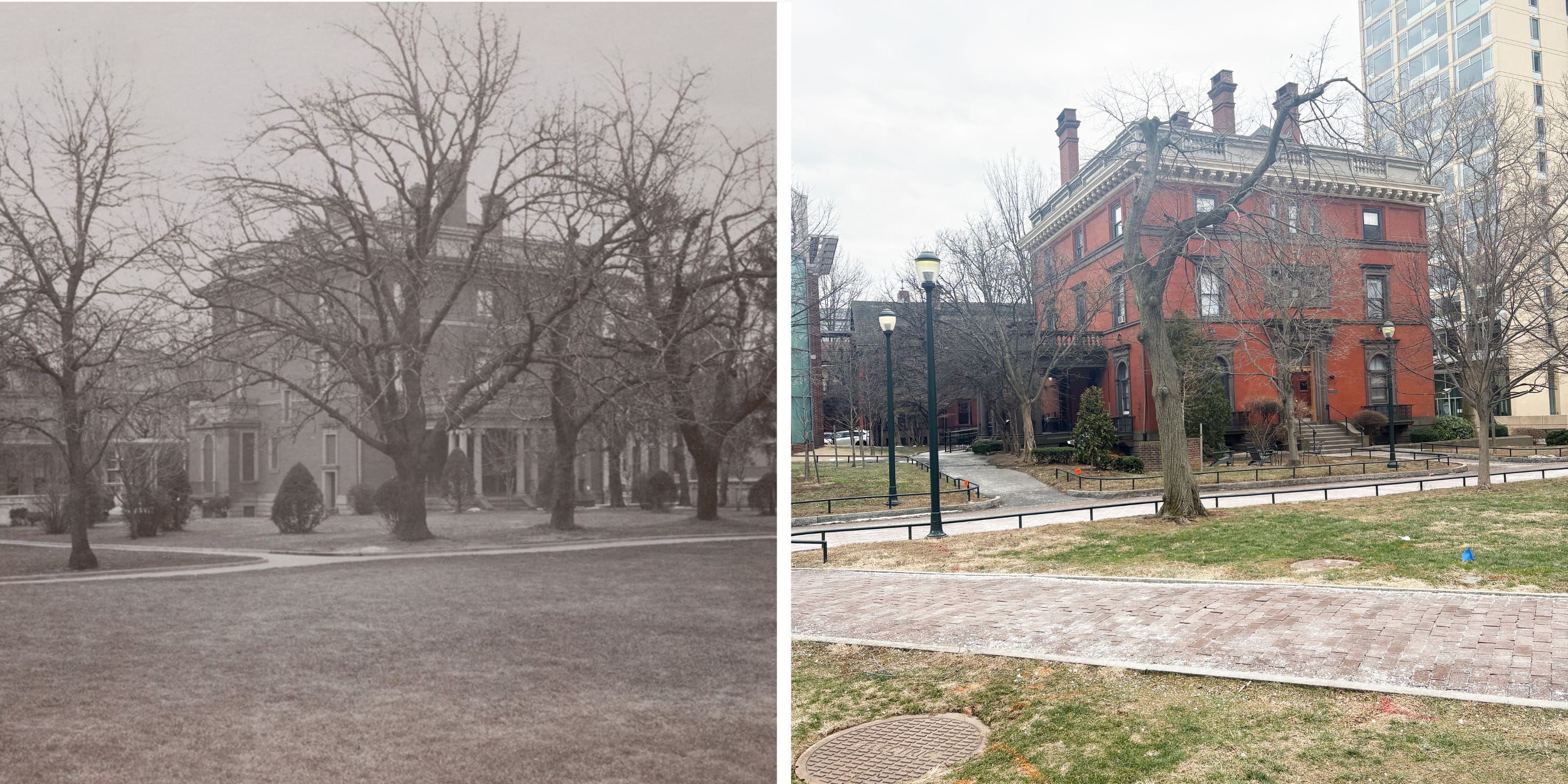 Figure 1 Left: an undated photograph of George W. Childs Drexel’s house when he lived there with his wife Mary S. Irick Drexel, Right: as it appears today as the Alpha Tau Omega fraternity house at the University of Pennsylvania. Archival photograph courtesy of Drexel University Archives.