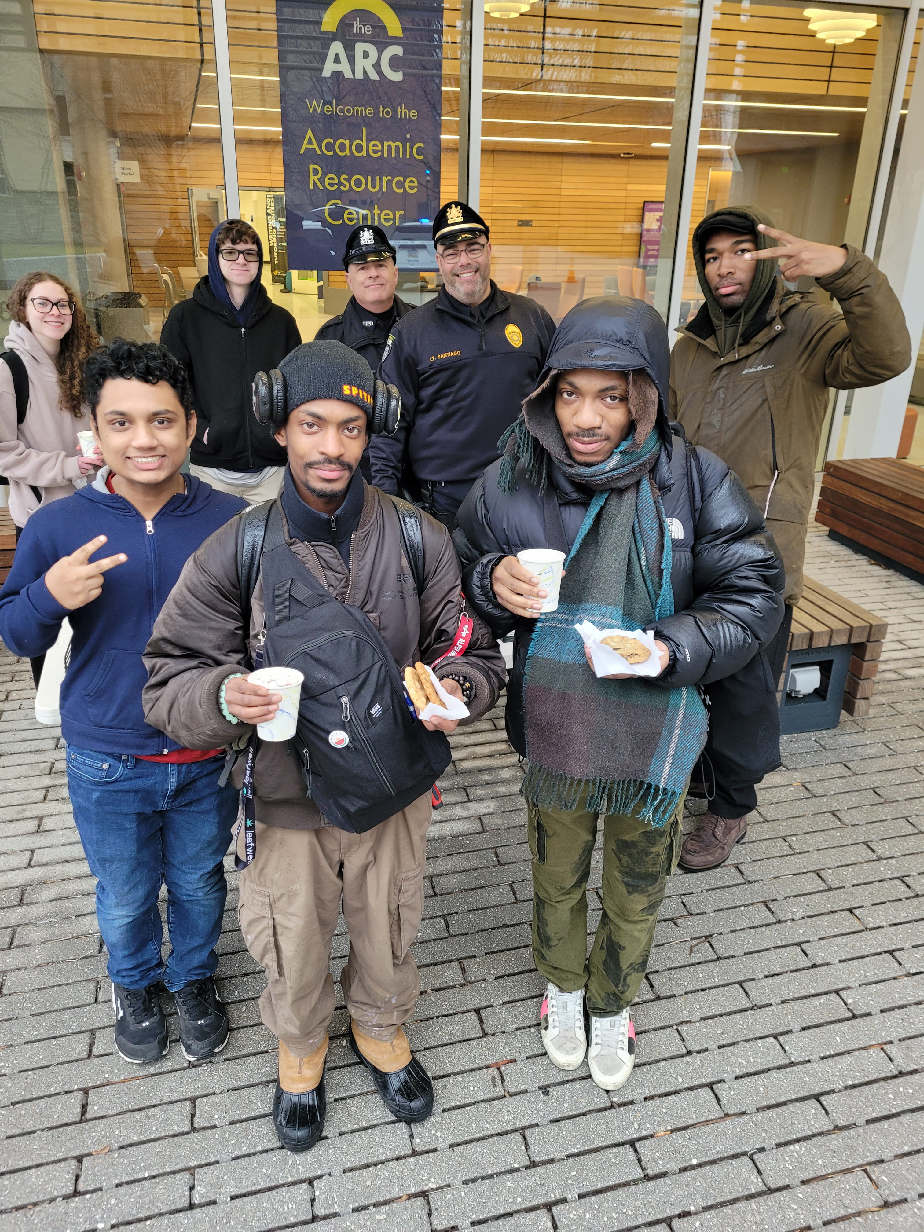 Drexel community members stopping by to grab some cookies and hot cocoa and say hello to members of the Drexel University Police Department in honor of National Hot Chocolate Day.