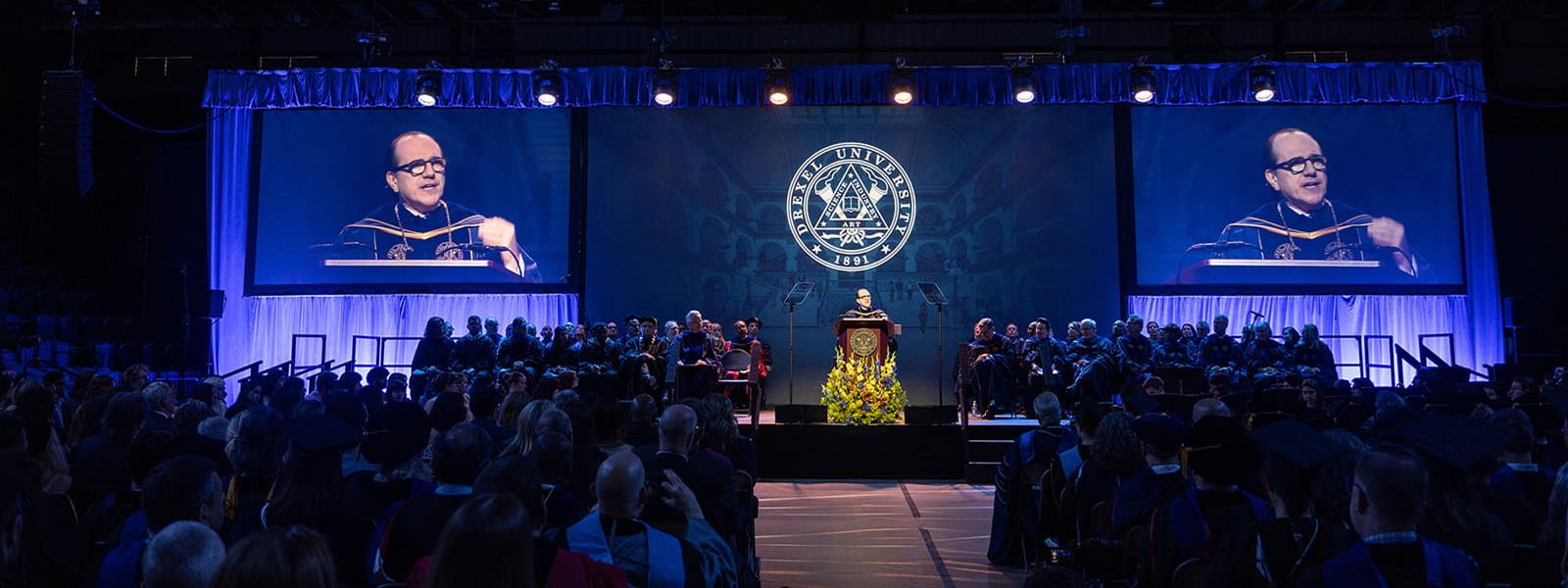 Dragons and friends of the University gathered in Drexel’s Daskalaskis Athletic Center to attend the April 16 investiture ceremony.