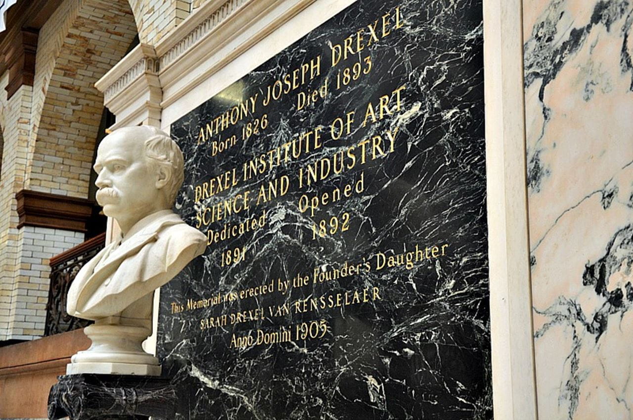 A bust of Anthony J. Drexel in the Great Court of the University's Main Building. 