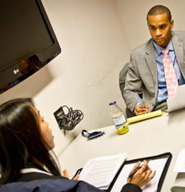 Drexel students Sekou Lewis and Deidre Martin compete in the regional Transactional Lawyering Meet