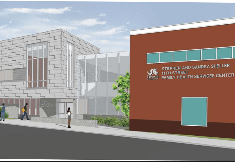 Rendering of the expanded Stephen and Sandra Sheller 11th Street Family Health Services Center (new wing on left)