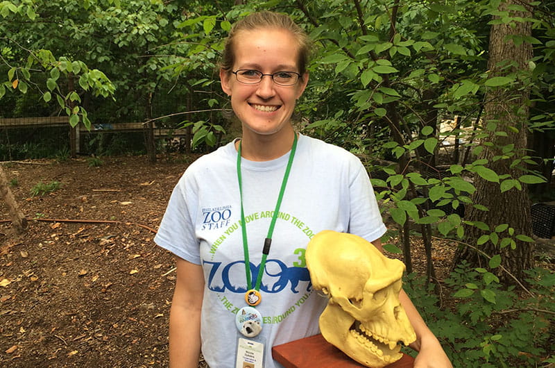 Nicole Dykstra with gorilla skull