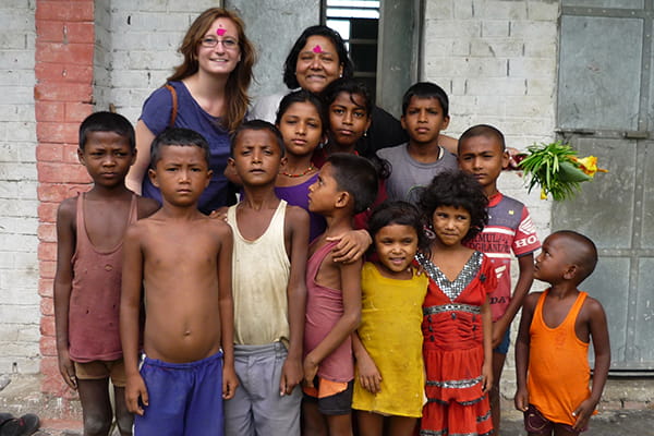 Carmen Cronin with children in Nepal