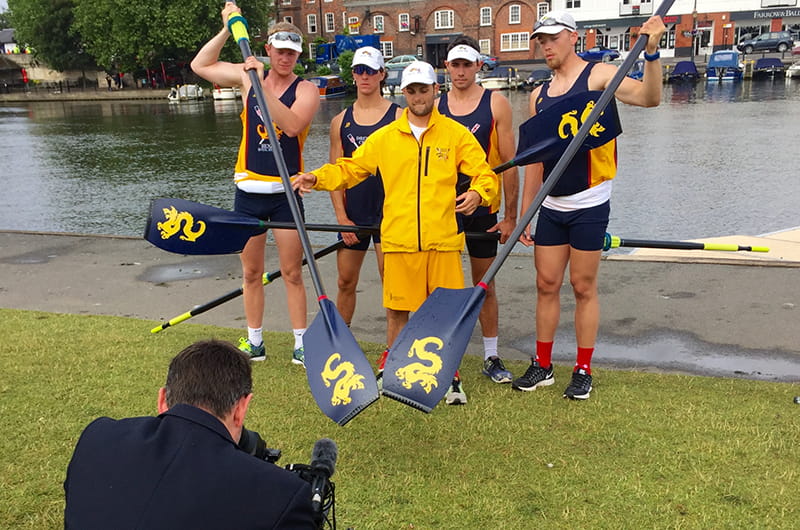 The Henley Drexel four with cox posing for British television.