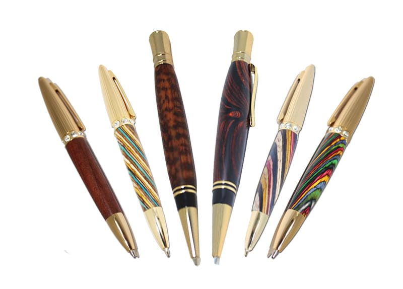 These hand-dyed and handturned wood pens were made by product design alumnus Bradley Siegel.
