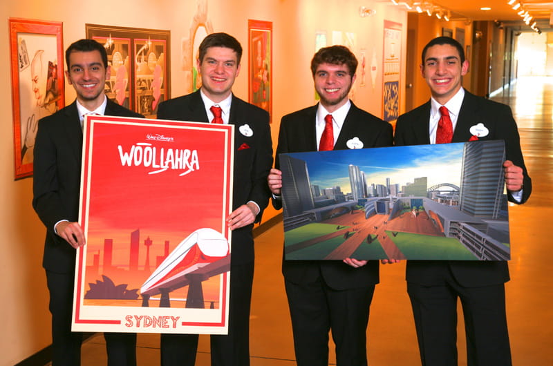 Drexel's team for the Imaginations Design Competition, from left to right, Ahmad Jamal, John VanZelst, Justin Petronglo and Bader Al Moulah. Photo by Gary Krueger, copyright Disney.