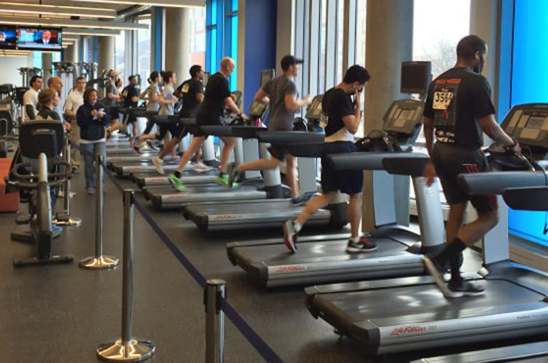 Runners on treadmills during Drexel's Indoor Triathlon/Duathlon last year.