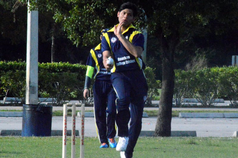 Kush Navinchandra bowling for Drexel's Club Cricket Squad. Photo by American College Cricket.