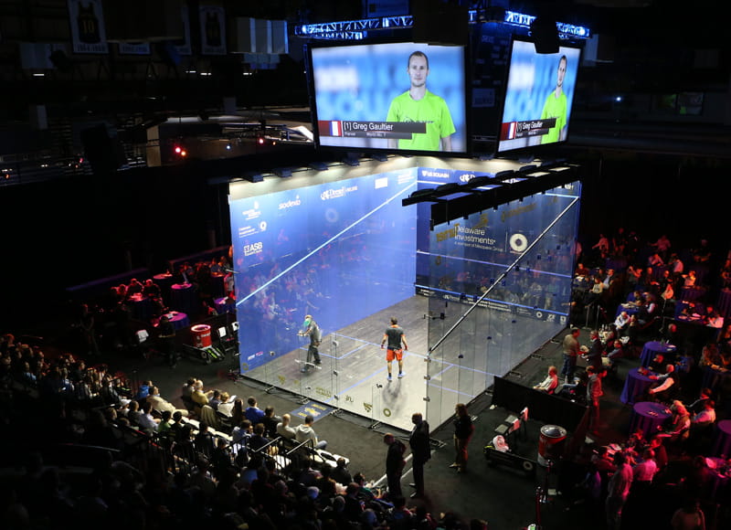 The court set up for the U.S. Open in the Daskalakis Athletic Center. Photo by Steve Line/SquashPics.com.