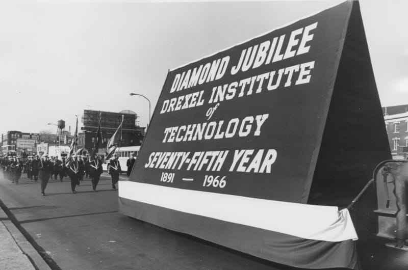 Drexel celebrated its 75th anniversary with a parade in 1966. Photo courtesy University Archives.