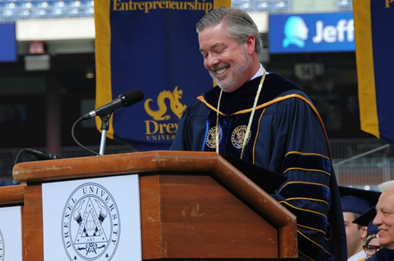 Drexel President John A. Fry speaks at last year's commencement.