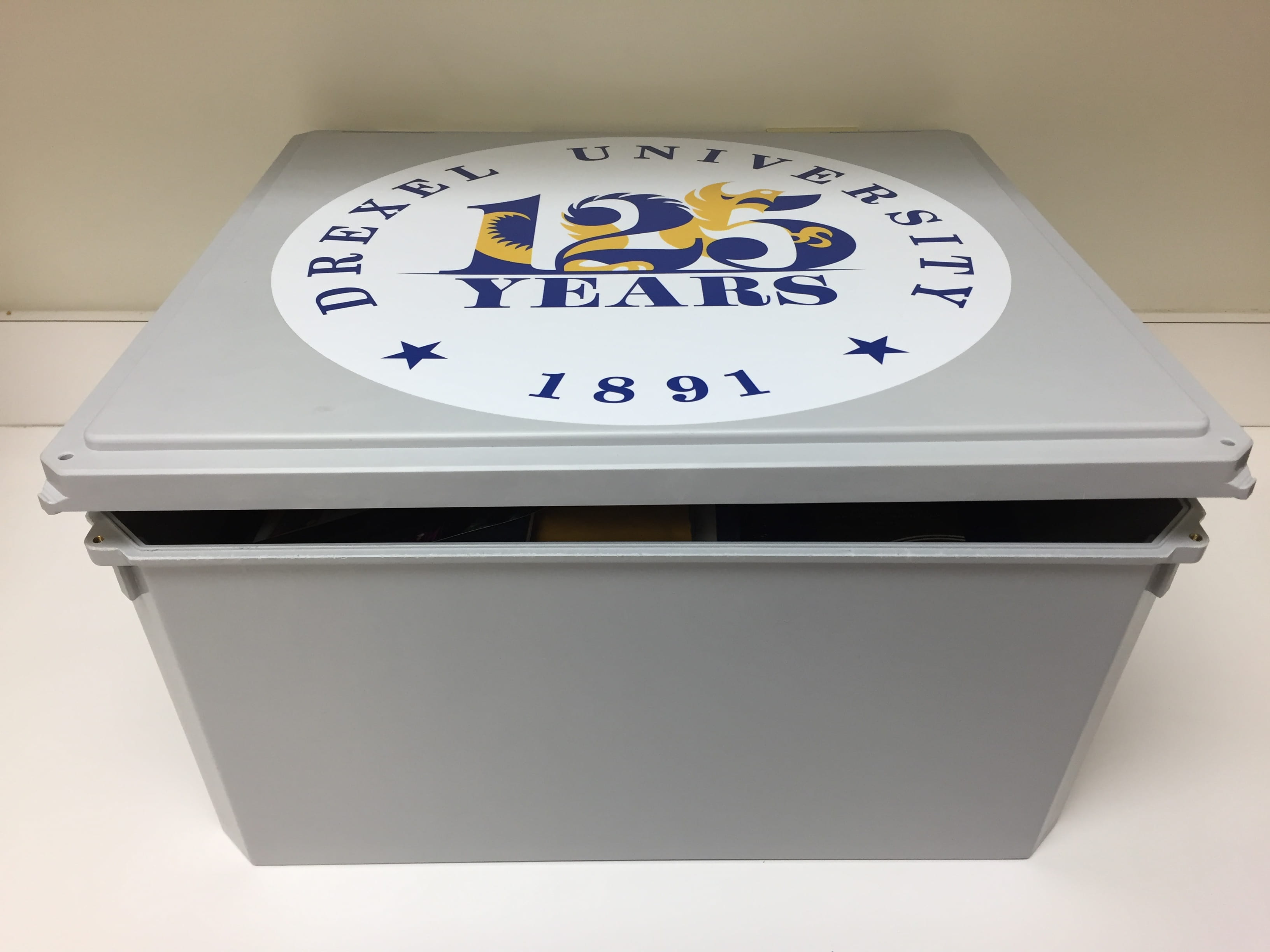 The official time capsule that will be buried for Drexel's 125th anniversary.
