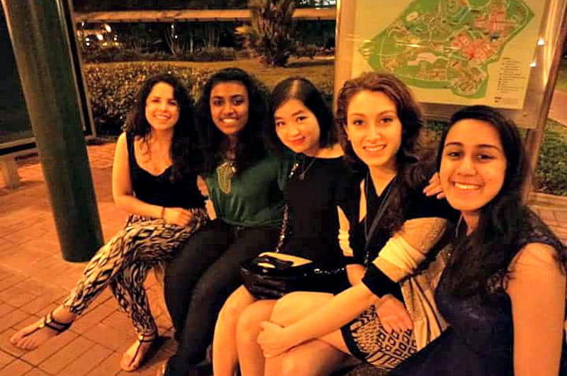 Grace, second from right, with four other Drexel Singapore exchange students in Singapore.