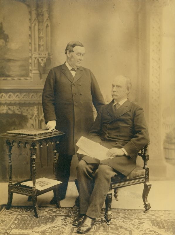 George W. Childs stands with his lifelong friend A.J. Drexel, who is seated, in this photo taken sometime in the late 1880s. Photo courtesy University Archives.