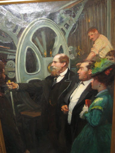 Charles Dickens, left, and George W. Childs, center, as depicted in "Charles Dickens and George W. Childs at the Public Ledger" by Stanley Massey Arthurs. Photo courtesy The Drexel Collection.