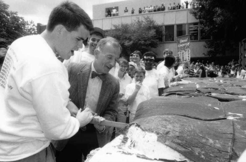 Drexel President Richard D. Breslin was on hand to test the ice cream sandwich. Photo courtesy Drexel University Alumni Association. 