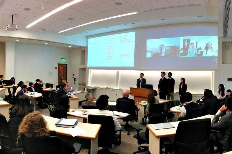 Drexel students in a LeBow College of Business Global Classroom present projects with students from the University of Leeds in the United Kingdom. 