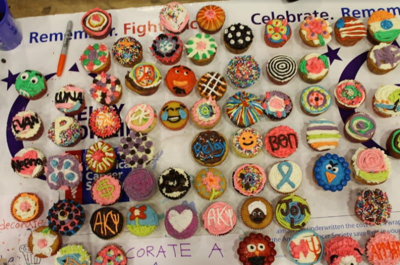 A cupcake display at last year's Relay for Life event on campus.
