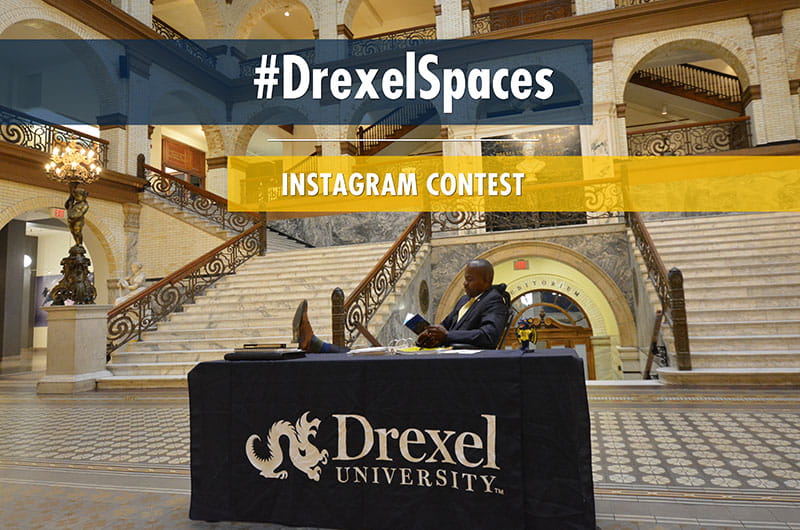 A photo of Nina Henderson Provost M. Brian Blake, PhD, used to promote the Instagram contest in which students submitted photos of their favorite unique study spots on campus. 