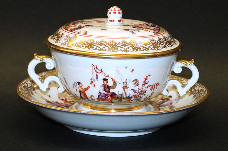 Porcelain covered cup and saucer from the Meissen Porcelain Factory, c. 1815, Germany. Photo courtesy The Drexel Collection.
