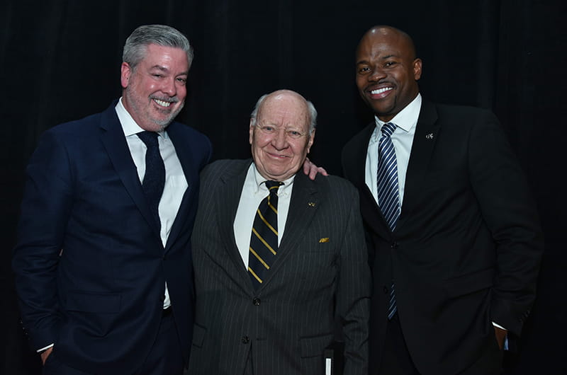From left to right: President John Fry; Joseph Mullin, PhD; and Executive Vice President and Nina Henderson Provost M. Brian Blake, PhD, at the luncheon.