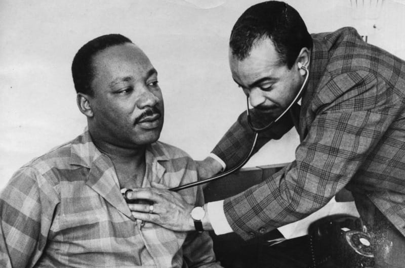 Martin Luther King Jr. being treated by Walter P. Lomax Jr. in his Philadelphia hotel room on Feb. 10, 1968.