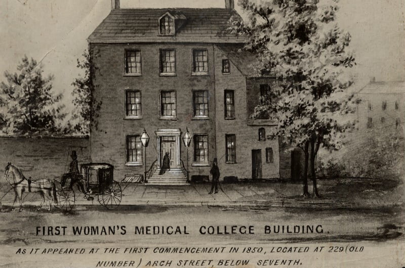 The first building in which Hahnemann Medical College and the Woman's Medical College of Pennsylvania held classes. Photo courtesy Legacy Center Archives, Drexel College of Medicine.