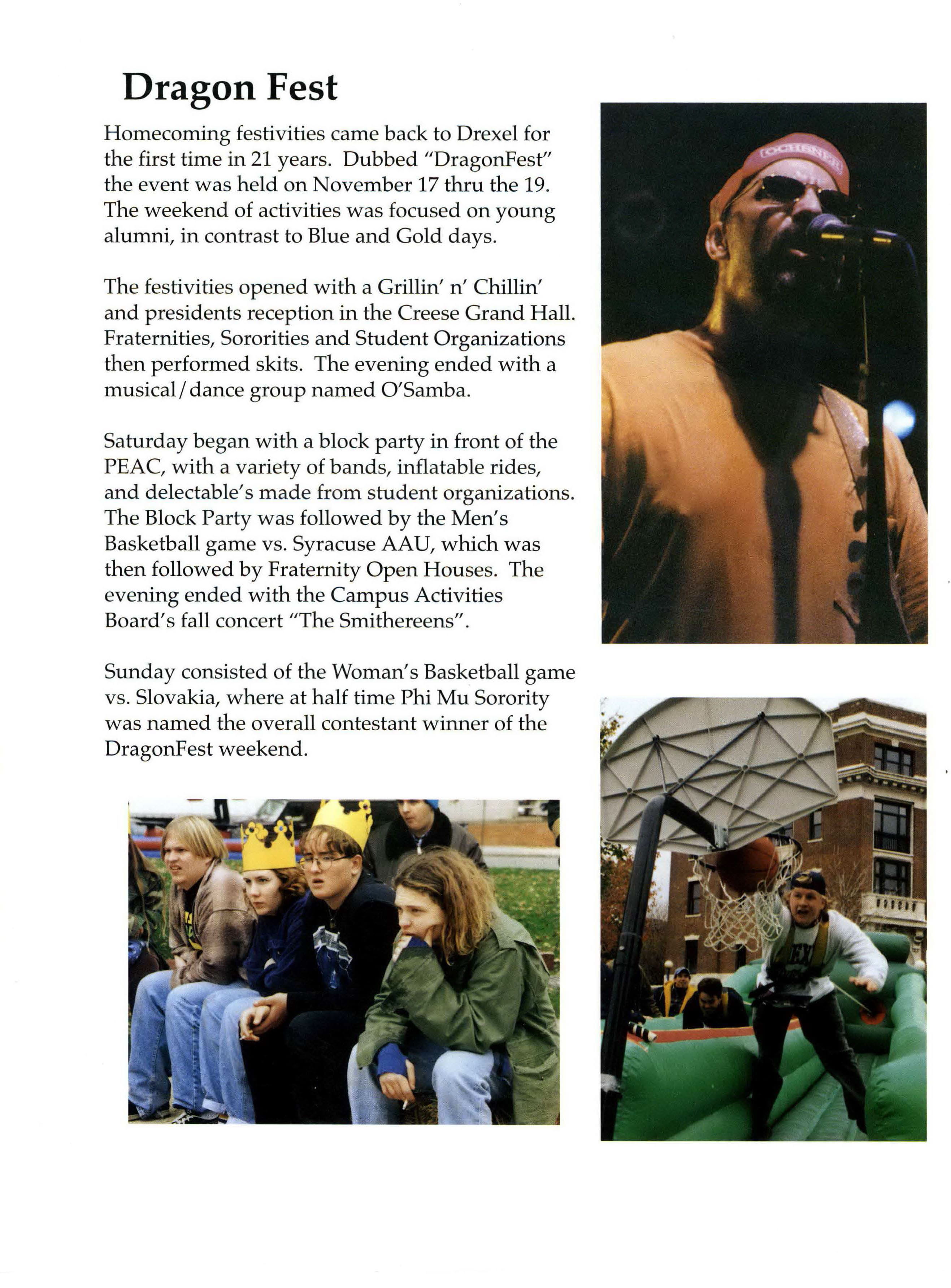 A page from the 1996 Lexerd yearbook describing "DragonFest." Photo courtesy University Archives.