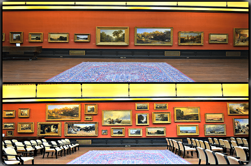 The south wall of the A. J. Drexel Picture Gallery in 2016, top, and 2017, bottom. 