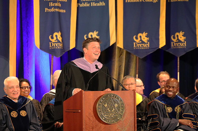 Academy of Natural Sciences President Scott Cooper, PhD, speaking at the University's 2018 Convocation.