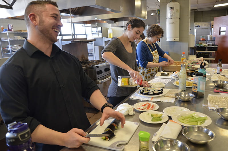 Five students from the Center for Food and Hospitality Management created, and ate, their own sushi at a special demonstration.