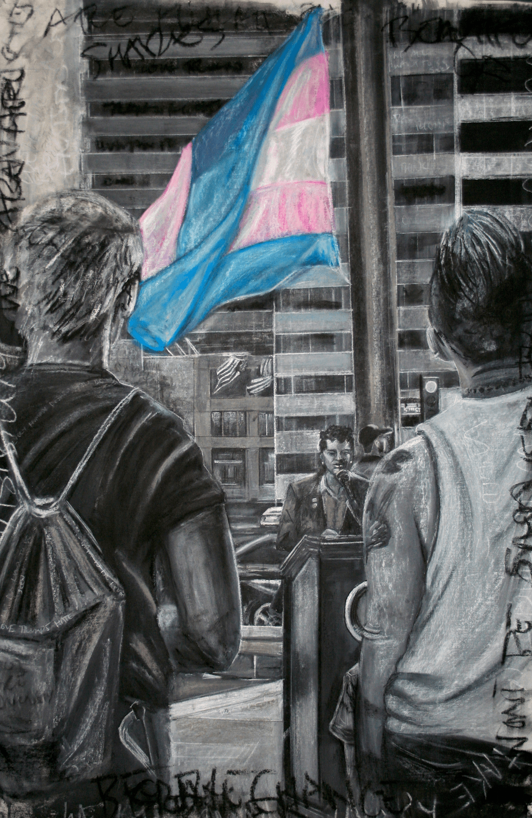 'For Which it Stands' by Devon Reiffer, 2018. Charcoal and pastel on canvas.