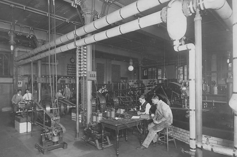 Students in an electrical engineering laboratory circa 1917-1918. Photo courtesy Drexel University Archives.