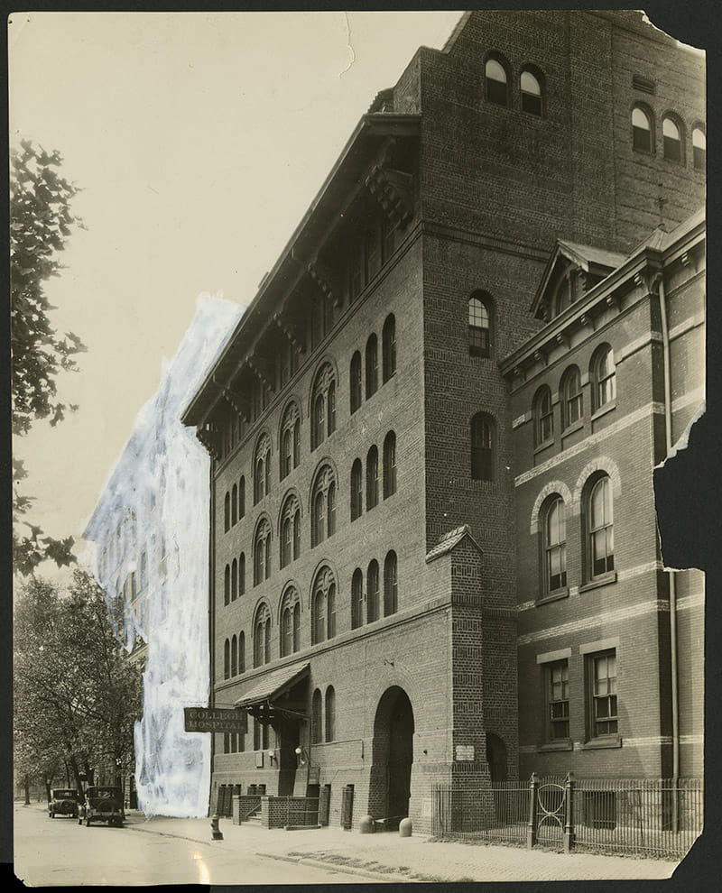 College Hospital on North College Avenue about 1920. Photo courtesy Legacy Center Archives, Drexel College of Medicine.